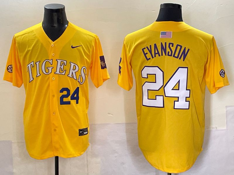 Men 2025 LSU Tigers #24 Eyanson Yellow Joint Name Nike NCAA Jersey style 5